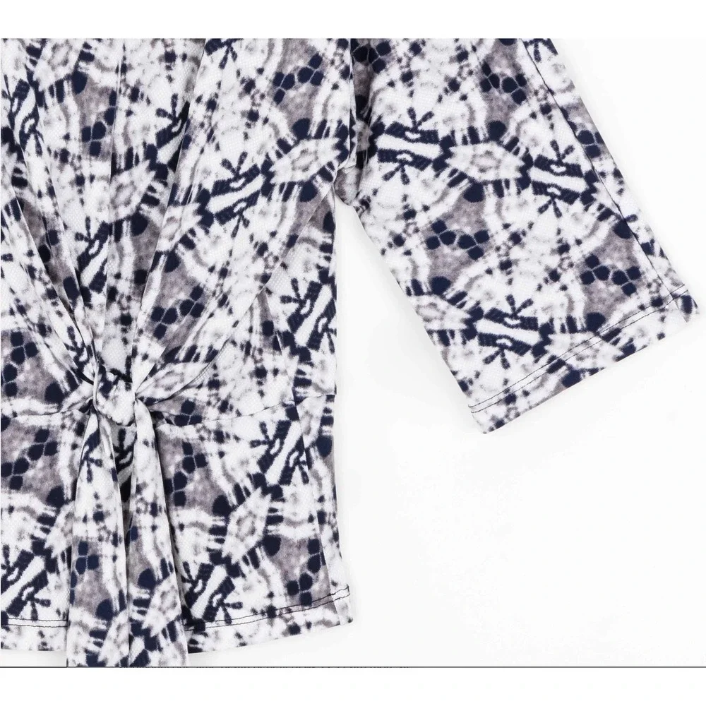 Clara Sun Woo Textured Side‎ Tie Top Circle Emblem Travel Fabric Size Small $125